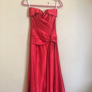Strapless Red Floor Length Evening Gown